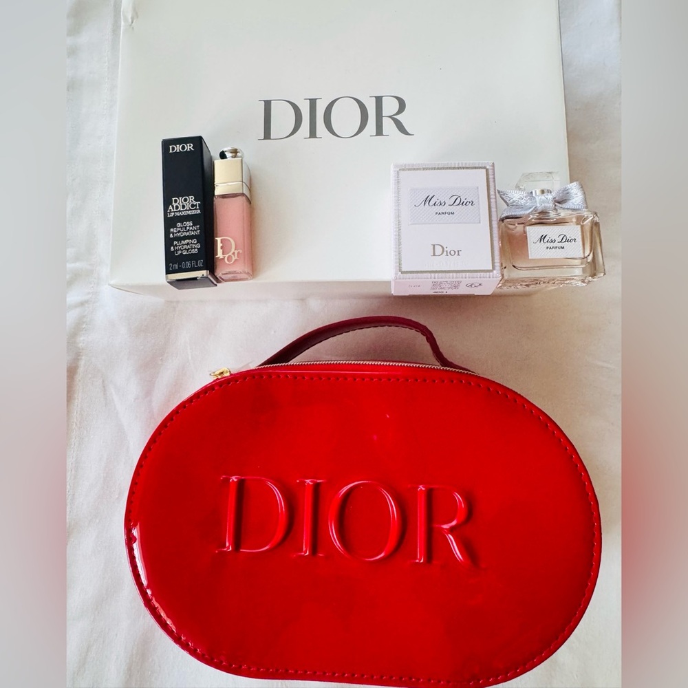 Dior Red Patent Leather Like Vanity Bag W/ Top Handle, Lippie, Miss Dior Mini